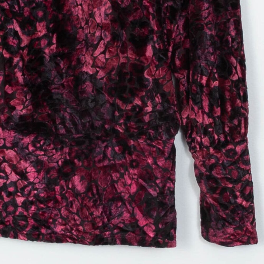 Venus‎ Womens Crushed Velvet Bell Sleeve Top Size L Red Black Dark Romantic Goth - Picture 3 of 8